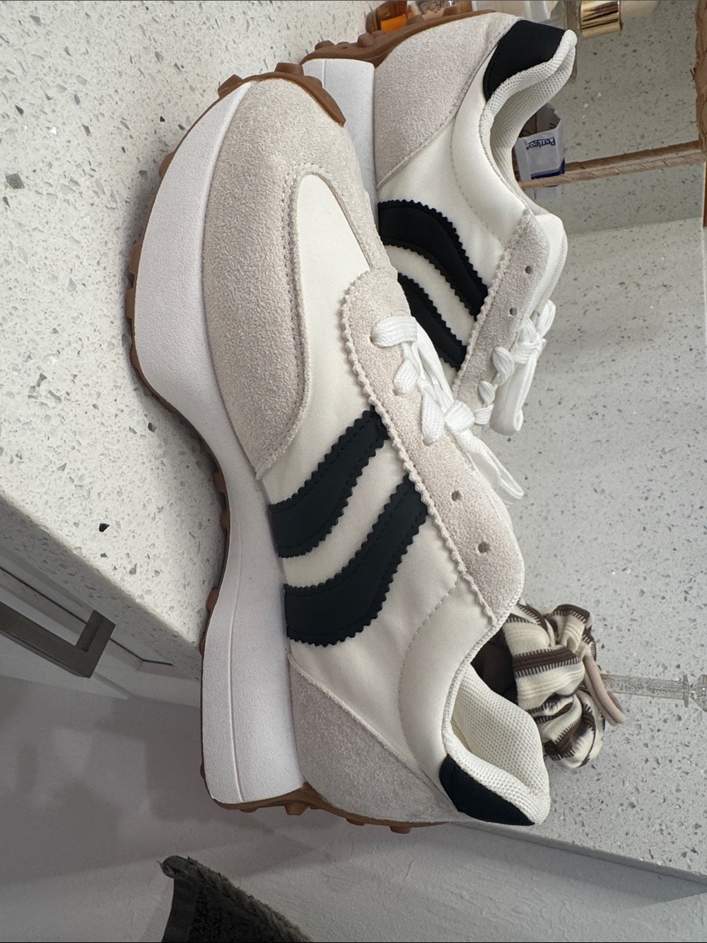 Cream and Black Retro Sneakers